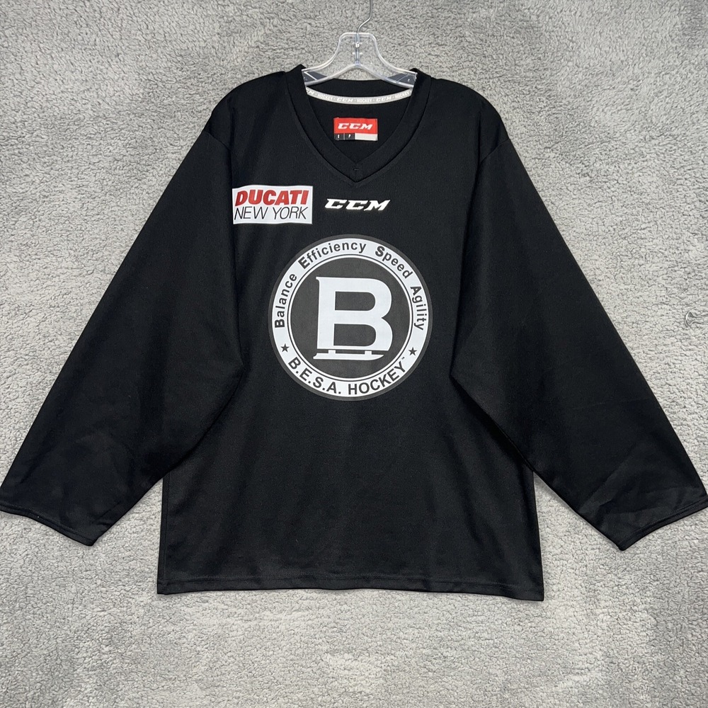 CCM x Ducati New York Shirt Men's Size S Black Hockey Jersey B.E.S.A Center Logo